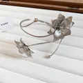 Elegant silver metal arm cuff with leaf texture and exaggerated floral design for women - 4# Brushed Floral Design / Silver