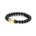 Beaded fitness bracelet with matte black onyx stones and golden FIT LIFE dumbbell charm - Gold Dumbbell Black Matte Bead Style (KB119251-BDJX)