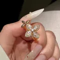 Elegant rose gold flower open ring encrusted with sparkling white zircons - Star Flower Open Ring / Gold