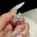Exquisite silver star flower zircon open ring with adjustable band for elegant style - Star Flower Open Ring / Silver