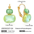Hypoallergenic green crystal stainless steel drop earrings with waterproof gold plating - Square Crystal Huggie Earrings (JDE0303327-GN)