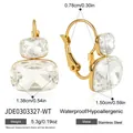 Gold stainless steel drop earrings with cushion-cut clear crystals and measurements - Luxury Minimalist Ear Hoop (JDE0303327-WT)