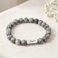 Customized map stone beaded bracelet with engraved stainless steel name plate - 1 Side Engraving / Map Stone