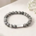 Customized map stone beaded bracelet with engraved stainless steel name plate - 1 Side Engraving / Map Stone
