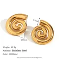 18K gold plated stainless steel spiral conch stud earrings for a minimalist summer style. - Conch Spiral Stud Earrings (E7516) / Gold