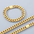 Conjunto de pulsera y collar de cadena cubana Miami en oro pulido unisex de acero - 12mm Pulsera Oro 19cm