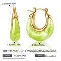 Detail showing green resin U-shaped earrings with measurements and material info. - Light Green (JDE0307031-GN-1)