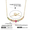 Detail view of colorful zircon stainless steel necklace with size and weight info - Multi-Colored Style (JDN0312255-CR)