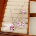 Elegante set di gioielli con pietre di zircone rosa collana orecchini anello in argento - Set da 3 pezzi / Rosa