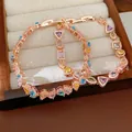 Rose gold plated bracelet featuring vibrant multi-colored geometric zircons in a box. - Geometric Mix / Rose Gold-Colorful