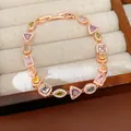 Detailed view of 18k rose gold plated bracelet with multi-colored geometric zircons - Geometric (1#) / Rose Gold-Colorful