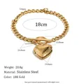 Detailed measurements of an 18K gold plated stainless steel heart locket bracelet - Vintage Engraved Heart Locket Bracelet (B0849)