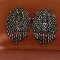 Detailed view showing the intricate black rhinestone fringe on these elegant earrings. - Silver Earring Post Style / Gunmetal