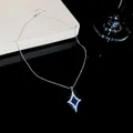 Sparkling zircon four-pointed star pendant necklace with elegant silver-tone chain - Single Star Pendant Necklace-Silver