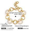 Close-up of gold-plated stainless steel bracelet featuring chunky off-white resin rings - Milky White Resin Link Style (JDB0103310-WT) / 16.0+4.0cm / Gold+White