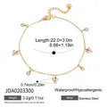 Detail view of 18k gold-plated stainless steel flower anklet with product specs. - Clover Rhinestone Pendant Anklet (JDA0203300)