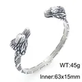 Brazalete de cabeza de lobo estilo punk vintage para hombre en acero de titanio antiguo - Estilo Cabeza de Lobo (KB209338-LU) / Interior 63x15mm