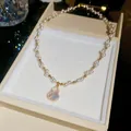 Elegant pearl necklace with gold beads and a crystal gourd pendant in a gift box - Necklace / Gold-White