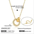Close-up detail of 18k gold plated crystal double ring necklace with size parameters - Gold Multi