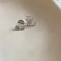 Détail macro exquis de boucles d'oreilles fleurs argentées avec un petit zircon - Argent