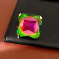 Macro view of a square multi-colored crystal stud earring showing faceted details. - Ring / Gold-Multicolor