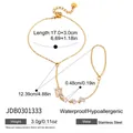 Detailed measurements of gold stainless steel hand chain with cubic zirconia stones - Heart Lobster Clasp Pendant Style (JDB0301333)