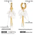 Close-up of waterproof stainless steel earrings featuring white acrylic petals and pearl tassels - Hoop Petal Pearl Tassel Style (JDE0103349)