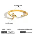 Vue détaillée de la bague ouverte en acier inoxydable plaqué or 18 carats avec dimensions - Bague Ouverte (JDR0201315)