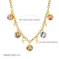 Vintage gold-plated stainless steel necklace with religious cross and portrait pendants - N4282
