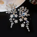 Elegant floral drop earrings with sparkling rhinestone crystals for banquet wear. - Silver Needle / Silver-Clear
