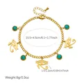 Goldenes Edelstahl-Armband Auge des Horus mit Türkisperlen und verstellbarer Kette - B2139