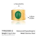 Detail of 18K gold plated stainless steel ring with green stone and measurement info - Green Stone (YYR023085-G)