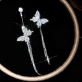 Elegant asymmetric butterfly zircon earrings with sparkling long tassels details - Asymmetrical Style / Silver