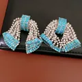 Eleganti orecchini vintage a fiocco con zirconi blu e strass bianchi brillanti e lussuosi - Argento Celeste