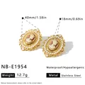 Detail view showing dimensions of vintage cameo earrings with pearls. - Oval Cameo Portrait Stud Earrings (NB-E1954)