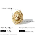 Detailed view of vintage cameo ring featuring pearl border and dimensions in stainless steel - Oval Cameo Portrait Ring (NB-R24821)