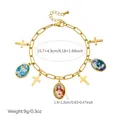 Vintage 18K gold plated stainless steel bracelet with cross and religious figure charms - B2144