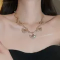 Elegant gold necklace with sparkling rhinestone fan pendants in a luxurious palace style - Necklace Only / Gold