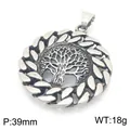 Vintage stainless steel Tree of Life pendant with curb link border, 39mm diameter - Braided Border Tree of Life Pendant Only (Without Chain) (KP117705-LU) / 1 Piece/Pack (39mm)