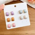 Colorful drip oil stud earrings set with five pairs of geometric rectangular designs - Marble Pattern/Multi-color (25# Silver Earring Post)