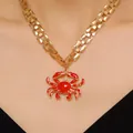 Gold watchband chain necklace with red enamel crab pendant fashion accessory - Red Crab Pendant Flat Chain (7786) / Gold