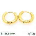 Elegant gold-tone stainless steel hoop earrings with textured diamond-cut pattern - Mobius Twisted Style (KE120746-GC) / 13x2.4mm / Gold
