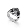 Vintage stainless steel ring with marquise glass gemstone and retro punk patterns for men. - Size 7 / White