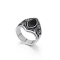 Anillo punk vintage de acero de titanio con piedra negra marquesa y motivos tallados - US 7 / Negro