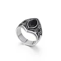 Vintage men's stainless steel ring with black teardrop gemstone and engraved punk style. - Size 7 / Black