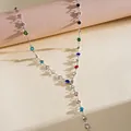Détails d'un collier style dopamine d'été avec cristaux colorés et maillons en cœur - Collier-Argent-Multicolore-Rond (Long)