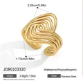 Macro view of geometric linear stainless steel ring showing dimensions and weight info - Layered Wave Hollow Style (JDR0103320)