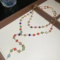 Detail view of a layered Y-shaped necklace featuring vibrant multi-colored heart crystals. - Gold-Colorful Heart (3#)