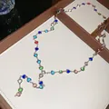 Close-up detail of vibrant dopamine multi-color crystal heart Y-shaped necklace for women - Silver-Colorful Heart (2#)