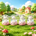 Set of four mini light-up crystal balls with cartoon rabbits and cherry blossom bases - 2601 Sakura Cartoon / #45 (mixed Colors)